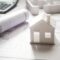 Residential building drawings and house model, Construction concept