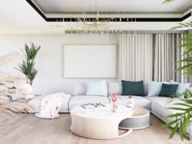 3D illustration Mockup photo frame in living room rendering