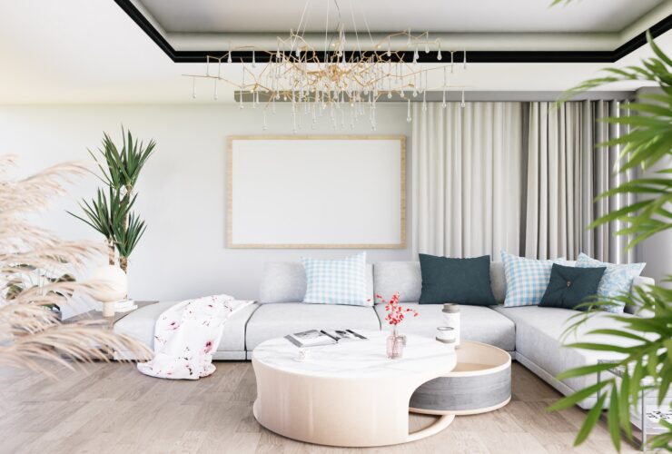 3D illustration Mockup photo frame in living room rendering