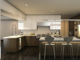 3d rendering warm light beautiful kitchen