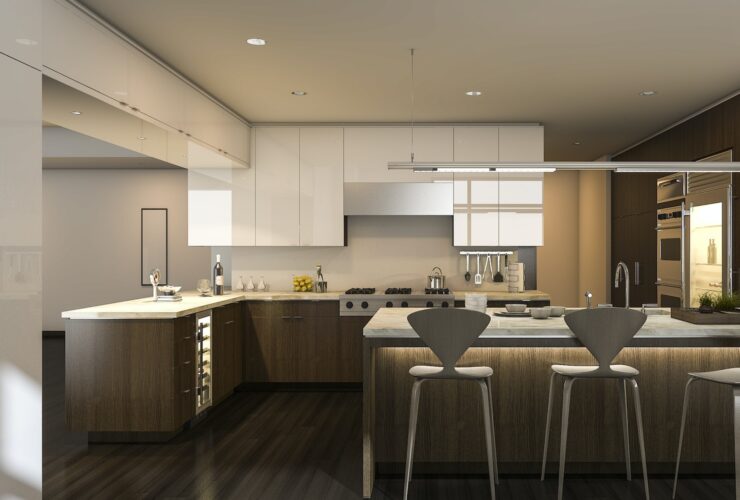 3d rendering warm light beautiful kitchen