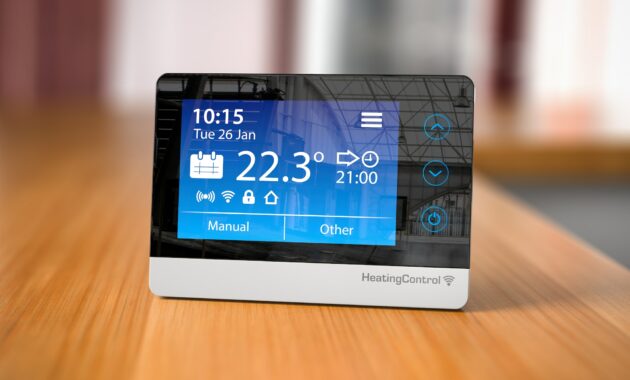 Heating climat control in home concept. Programmable thermostat