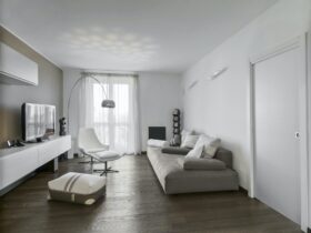 Interiors of a Modern Living Room with Wood Floor
