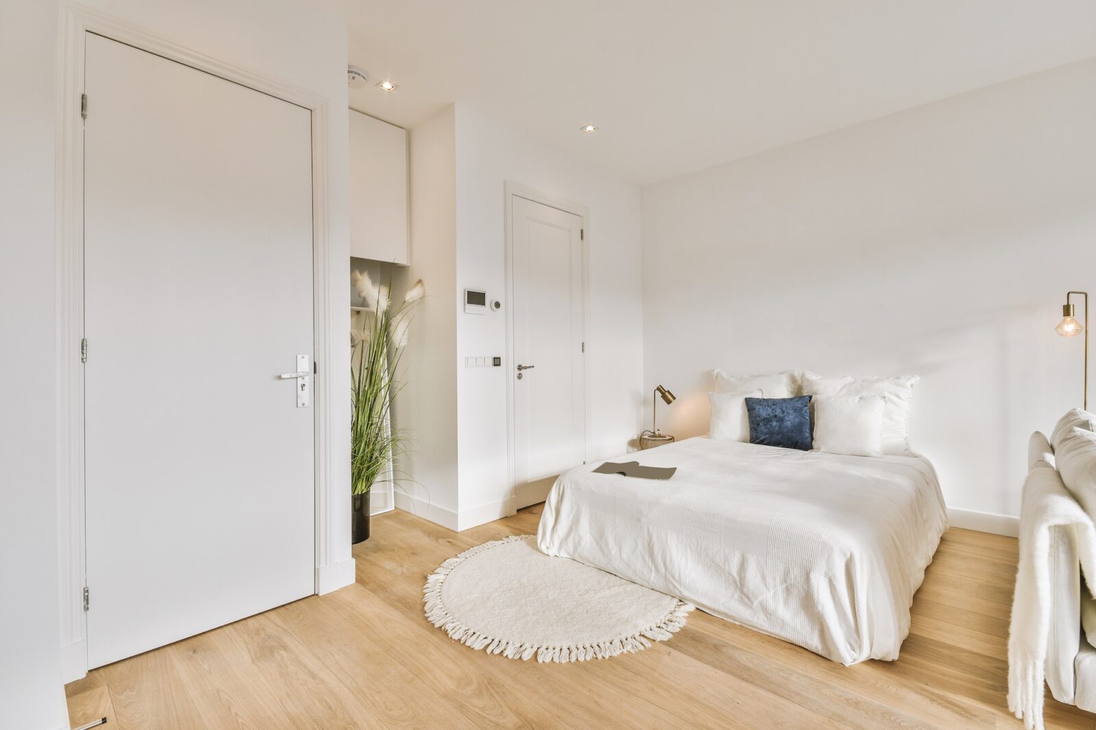 Modern room with white bed