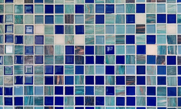 Mosaic wall in blue shades