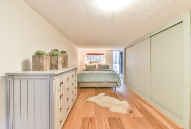 Small bedroom with wooden furniture