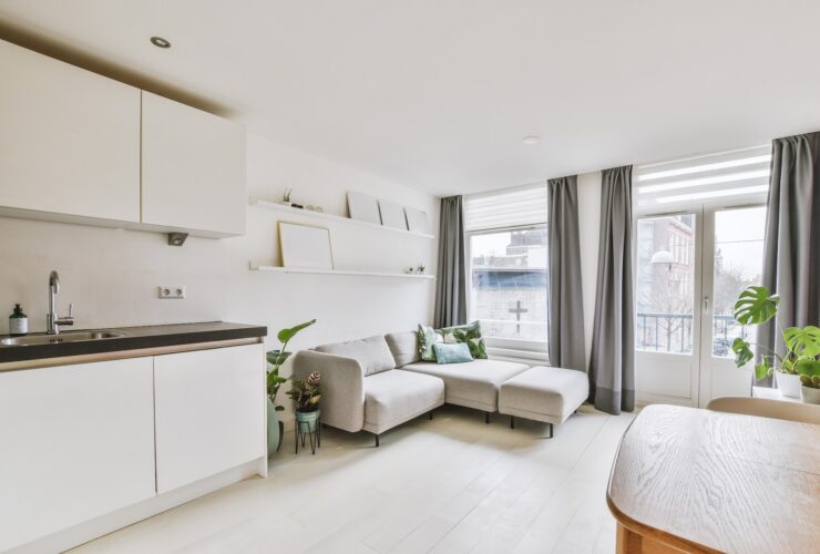 Spacious living room with open kitchen
