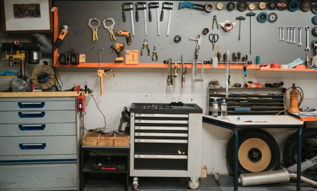 Tools background. Equipment for garage shop