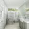 3d rendering white brick style with wallpaper bathroom and restroom