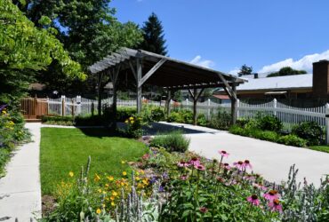 A landscaped carport patio in a typical middle class neighborhood