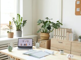 Home Office Workplace with Wooden Accents