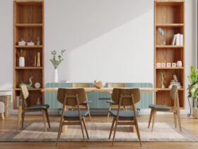 Modern dining room interior design with white wall
