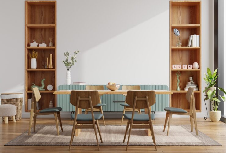 Modern dining room interior design with white wall