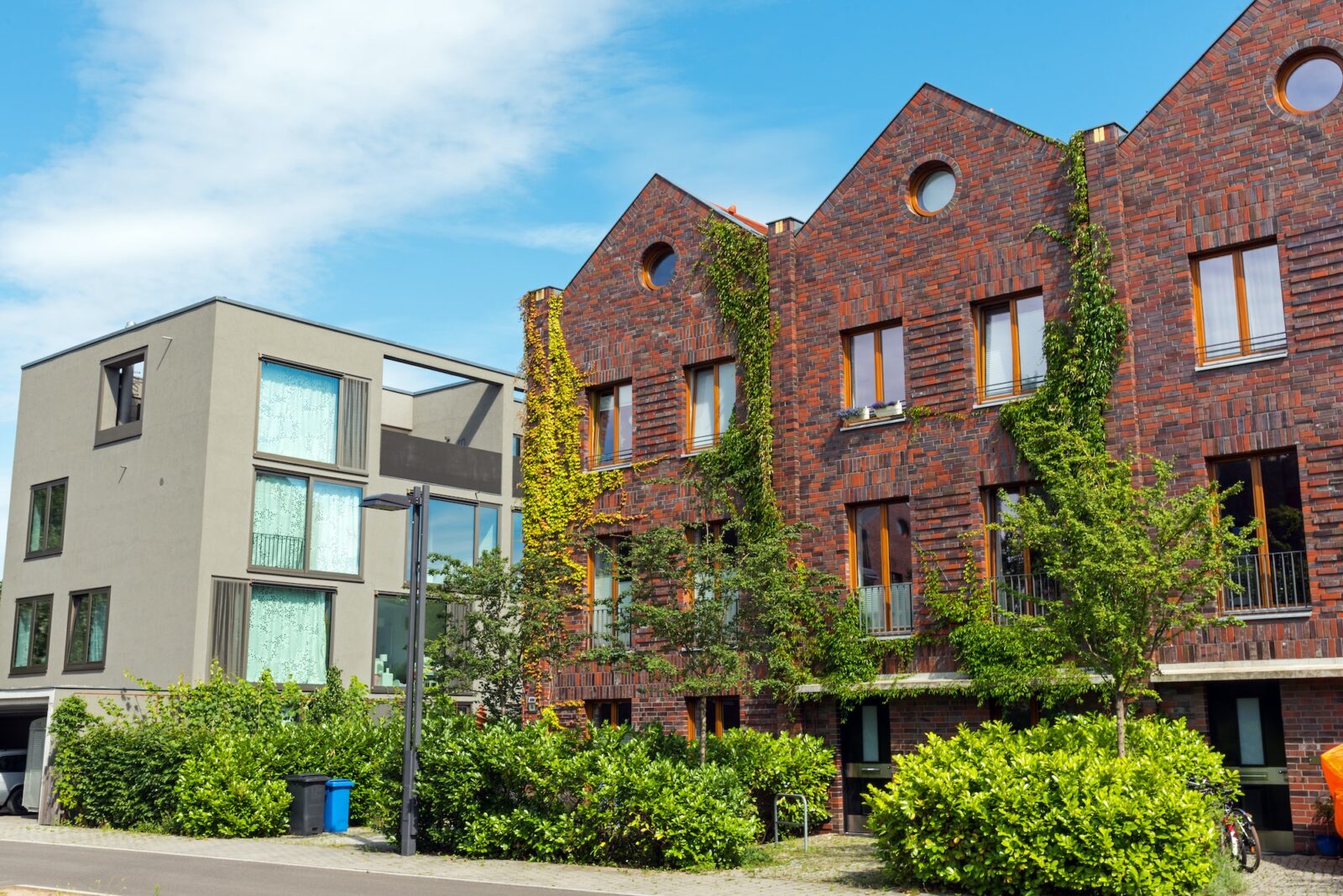 Modern houses made of bricks and concrete