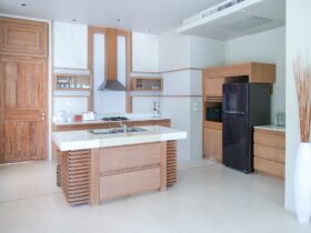 Modern wooden kitchen, Modern kitchen with an open design