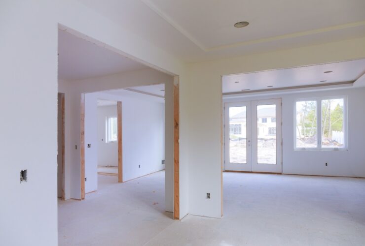 Room interior with drywall installed new house for the under construction