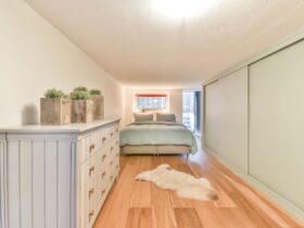 Small bedroom with wooden furniture
