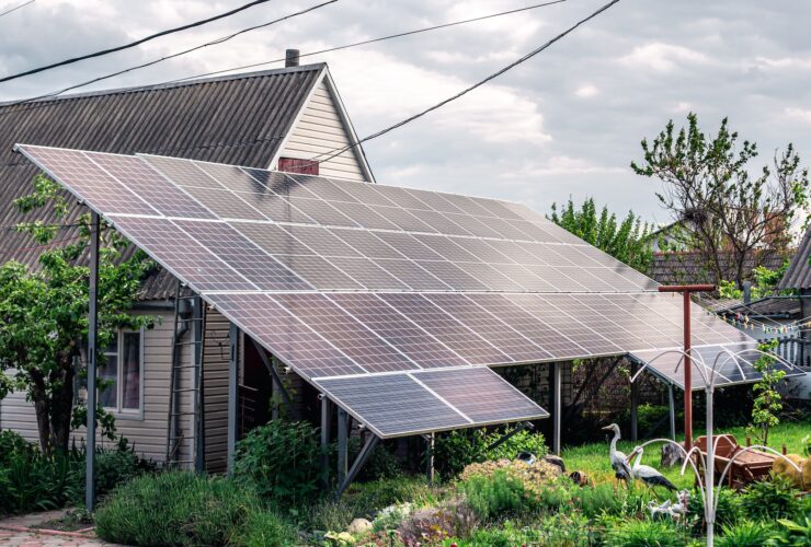 Solar system, solar panels near the house.