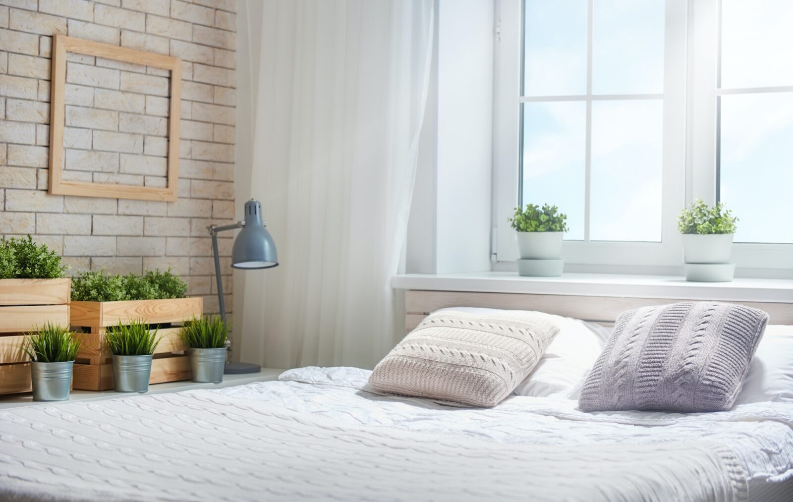 Bedroom in bright colors.