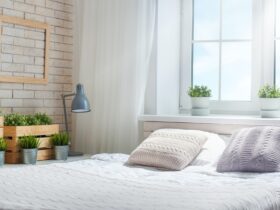 Bedroom in bright colors.