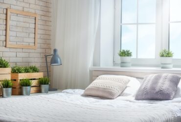 Bedroom in bright colors.