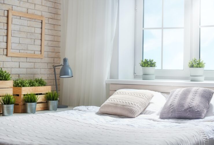 Bedroom in bright colors.