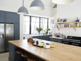 Kitchen island in a large family kitchen