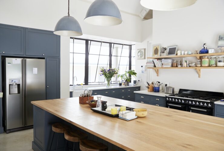 Kitchen island in a large family kitchen