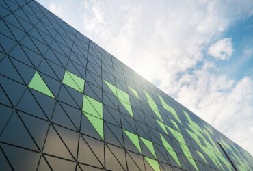Modern building detail at blue sky.