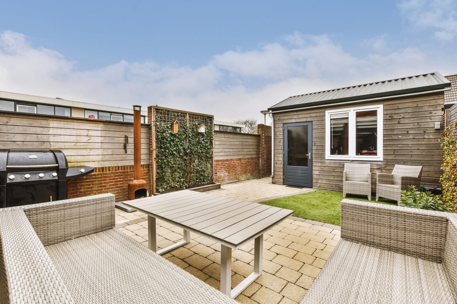Neat patio with sitting area