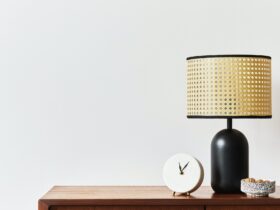 Scandinavian interior with stylish teak commode