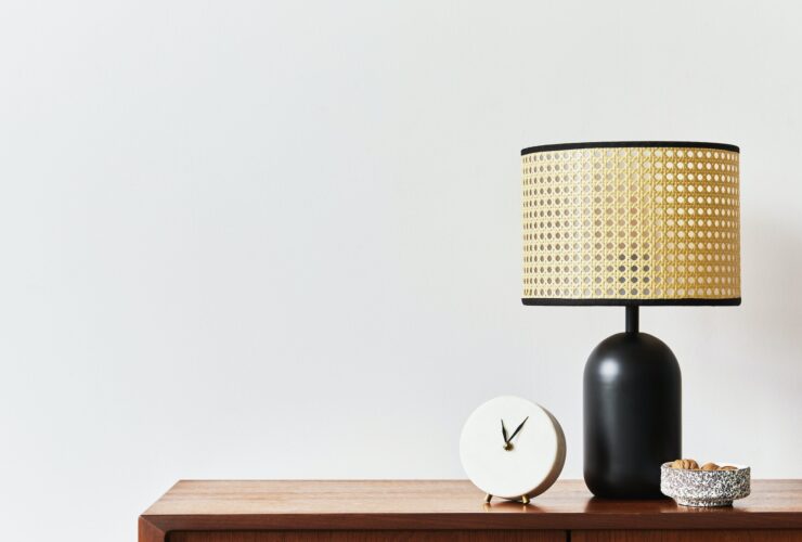 Scandinavian interior with stylish teak commode