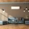 Blue and brown living room with air conditioner