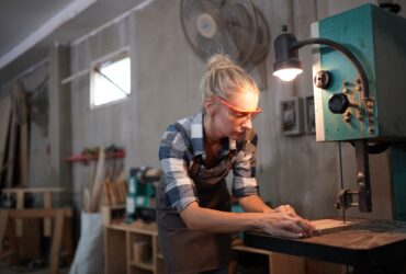 Carpenters Assembling Furniture, Small business in wood DIY workplace office background