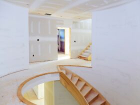 Construction building new home interior drywall of gypsum wall with joints at building site