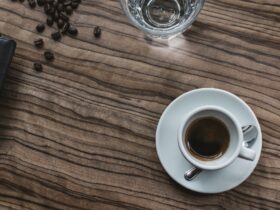 Espresso coffee on table aerial