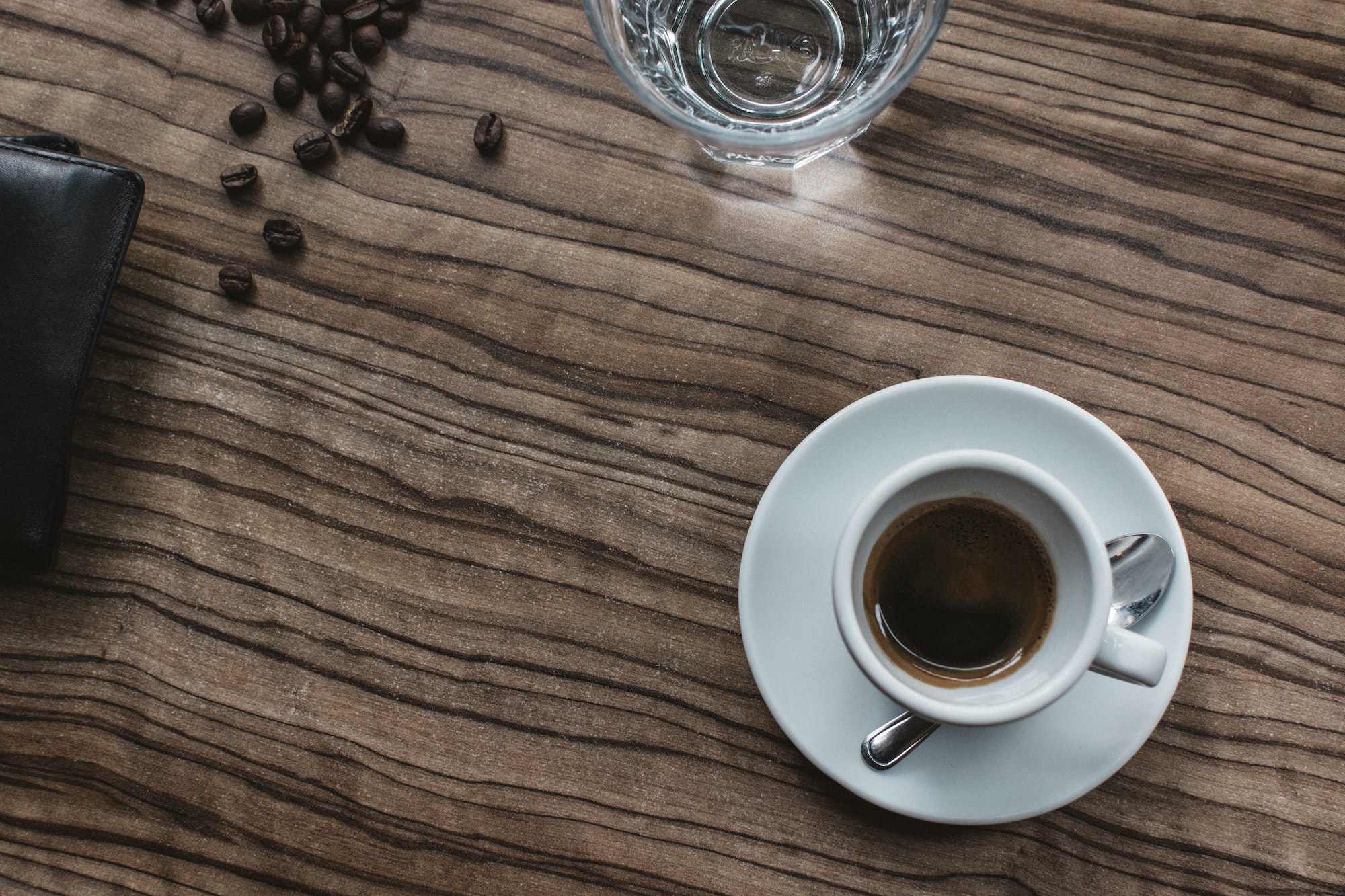 Espresso coffee on table aerial