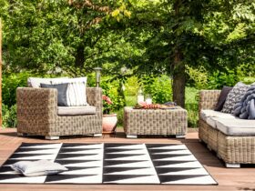 Garden furniture and rug