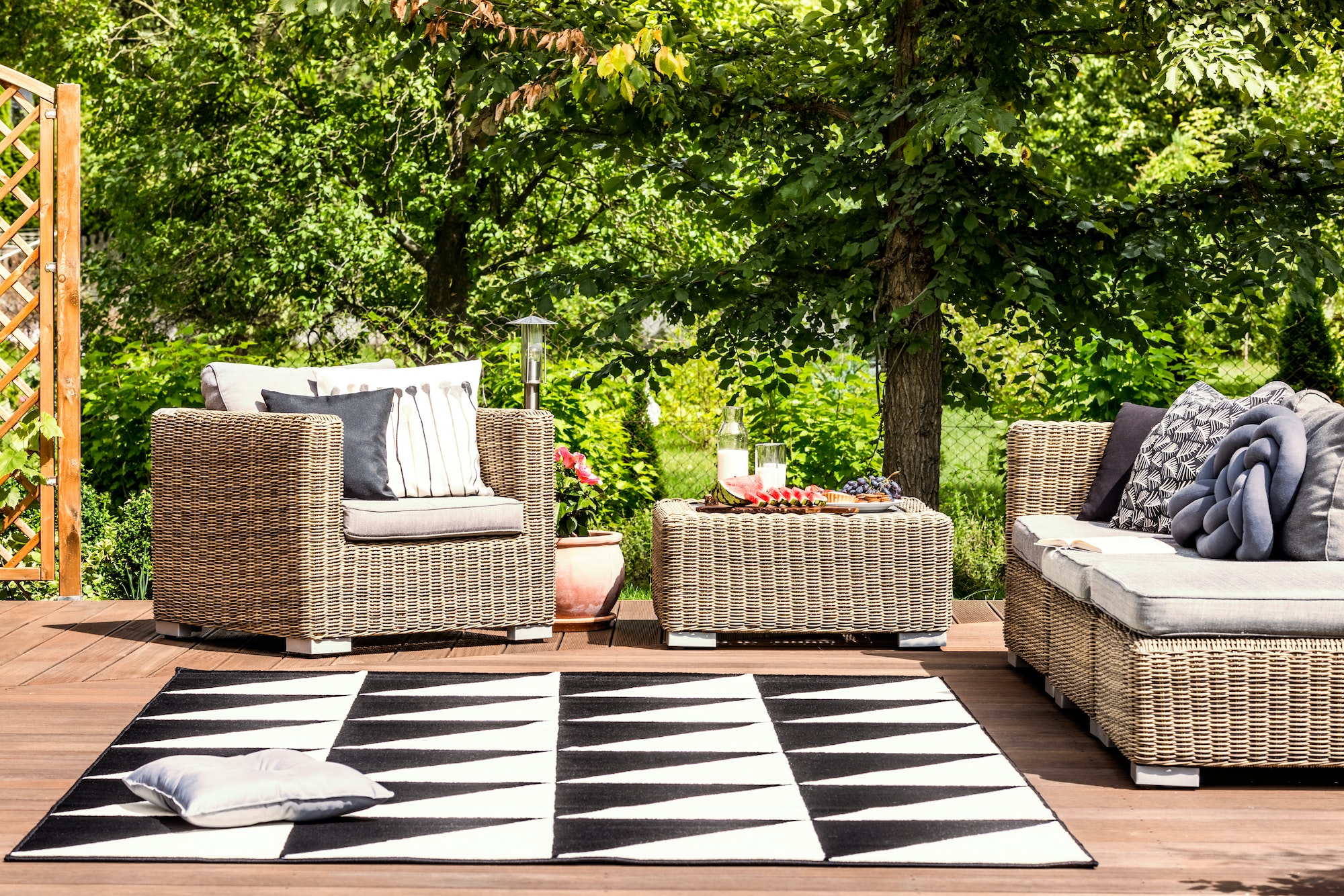 Garden furniture and rug