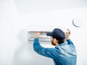 Man serving the air conditioner