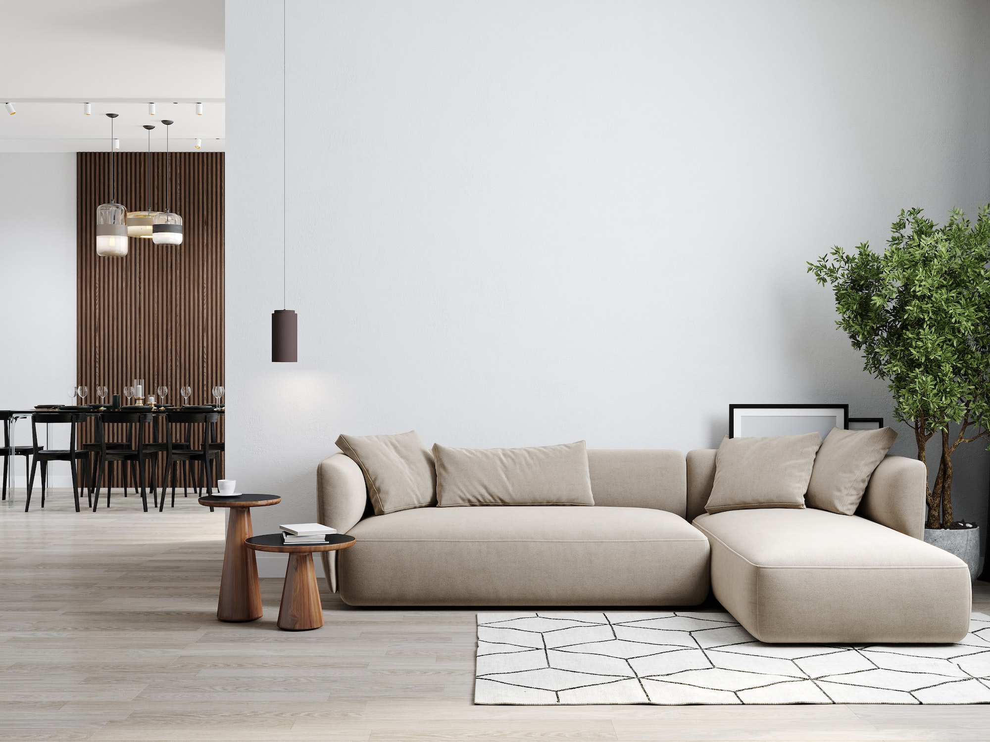Minimalist modern living room interior background, living room mock up