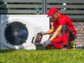 Professional Heat Pumps Technician Installing New Device