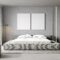 Two poster frames mockup in minimalist bedroom interior, gray tones, 3d rendering