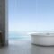 3d rendering bright minimal bathroom near beach
