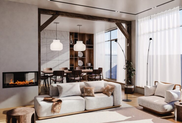 Open space living room and dining room
