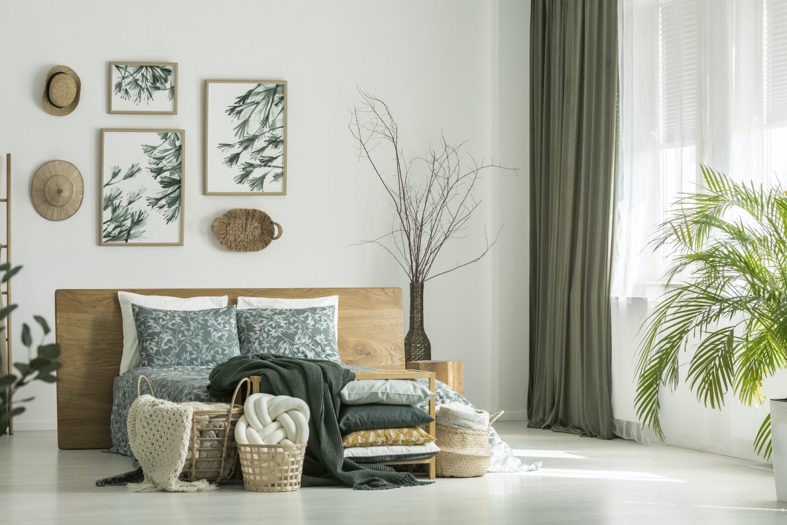 Window with khaki curtain