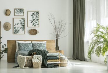 Window with khaki curtain