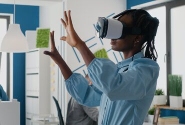Woman architect working with vr glasses to design 3d building model for construction layout