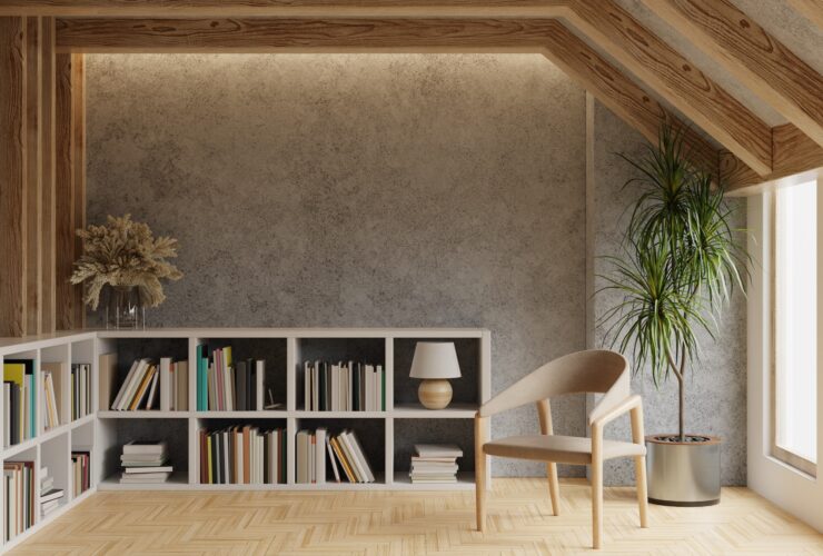 Living room interior with chair in the library room.