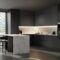 Minimal style black kitchen, 3d rendering